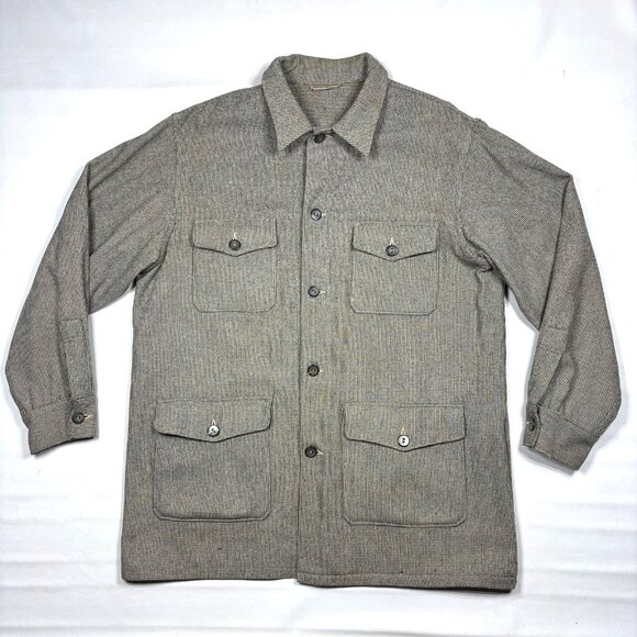 VTG Field & Stream 100% Wool Houndstooth Utility Farm Ranch Jacket Mens 44L - Picture 1 of 15